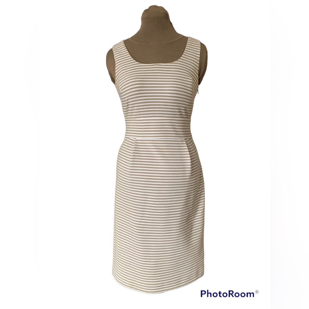 Banana Republic Tan and White striped  sleeveless dress. Size 4